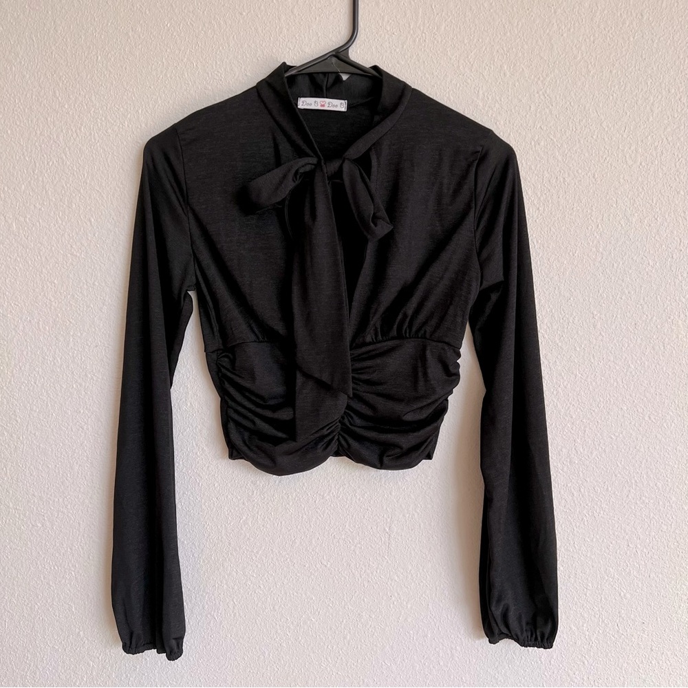 Doo B Long Sleeve Black Necktie Crop Top